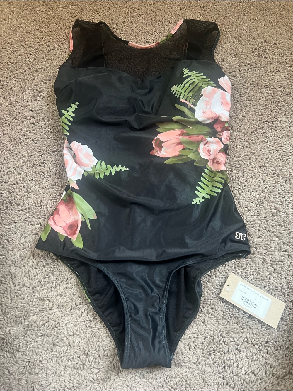 Albion The Maria Carolina One Piece Swimsuit Floral Black Pink Green Size M NWT